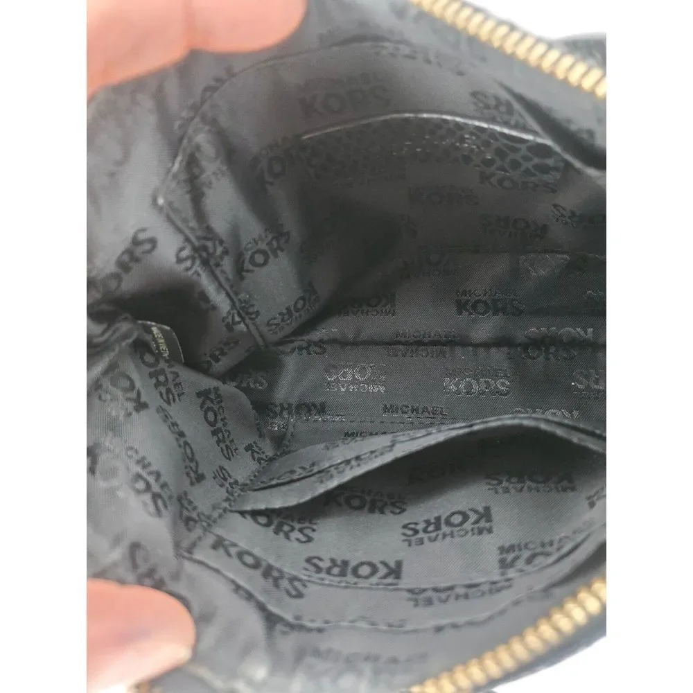 Michael Kors Small Purse Snake Style Bag Black‎ Patent Leather Zip Handbag